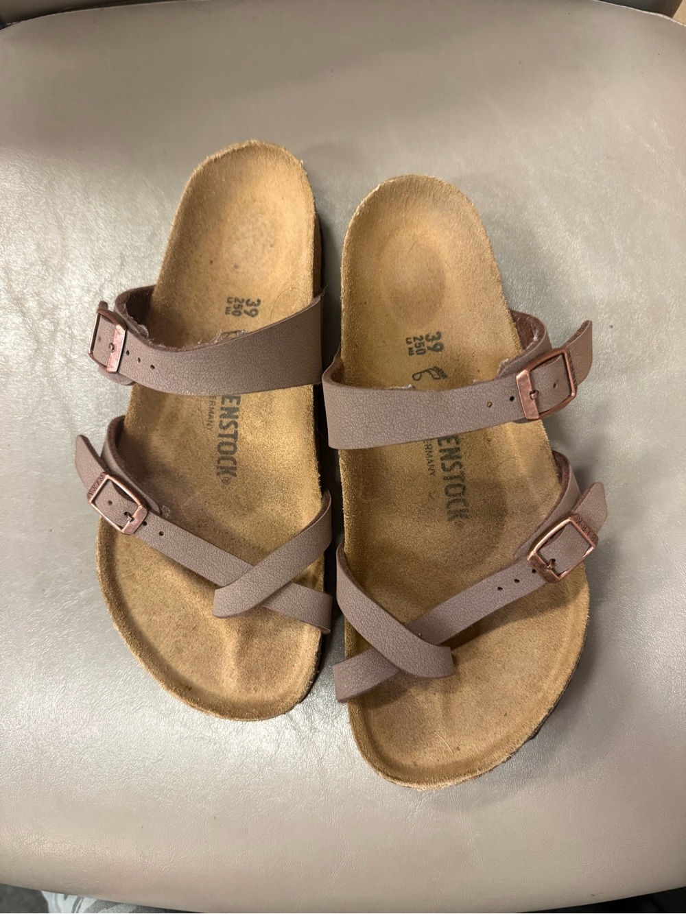 Birkenstock Women's Taupe Brown Double Strap Slide Sandals